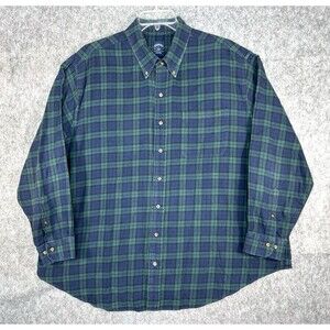 Brooks Brothers Shirt Men’s 2XL Blue Green Tartan Plaid Flannel Button Up